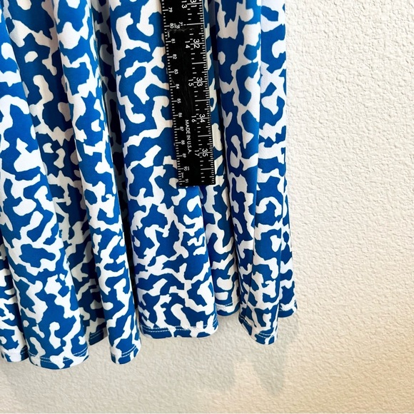 Christopher & Banks XL Faux Wrap Midi Dress Blue White Knot Front Flowy Stretch - Picture 7 of 10